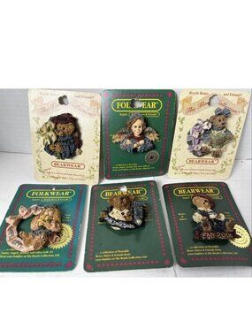 Lot of 6 Boyds Bears Pin Brooch Floral Angel Mom Tea Smile Bearwear Folkwear NOS